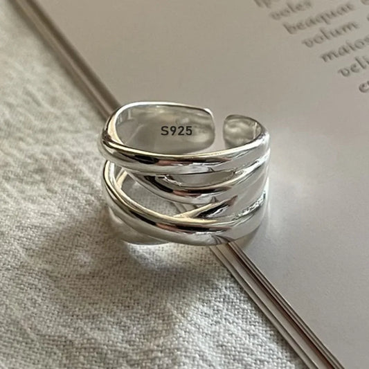 925 Sterling Silver Open Rings for Women Men Fashion Couple Handmade Irregular Lines Ring Party Jewelry Prevent Allergy Gift