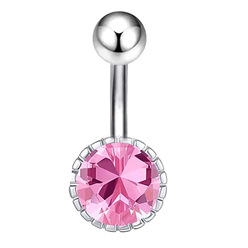 Sexy Pink Zircon Heart Belly Button Rings For Women Girls Fashion Stainless Steel Heart Navel Piercing Barbell Cute Belly Rings
