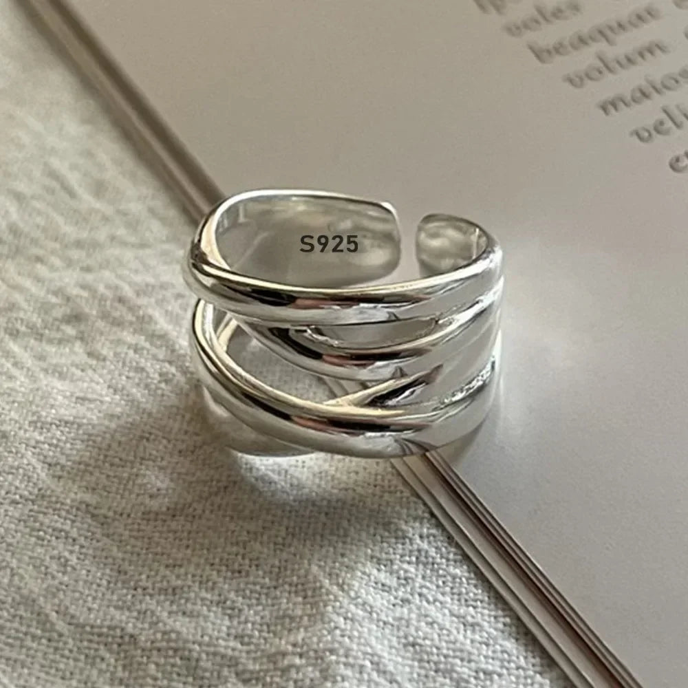 925 Sterling Sliver Open Twisted Rings for Women Fashion Couple Handmade Geometric Irregular  Ring Party Jewelry Holiday Gifts