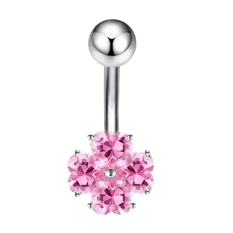 Sexy Pink Zircon Heart Belly Button Rings For Women Girls Fashion Stainless Steel Heart Navel Piercing Barbell Cute Belly Rings