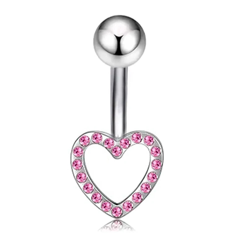 Sexy Pink Zircon Heart Belly Button Rings For Women Girls Fashion Stainless Steel Heart Navel Piercing Barbell Cute Belly Rings