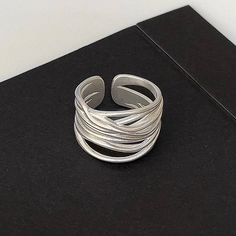 925 Sterling Silver Open Rings for Women Couple Vintage Simple Wave Twisted Ring Party Prevent Allergy Jewelry Holiday Gifts