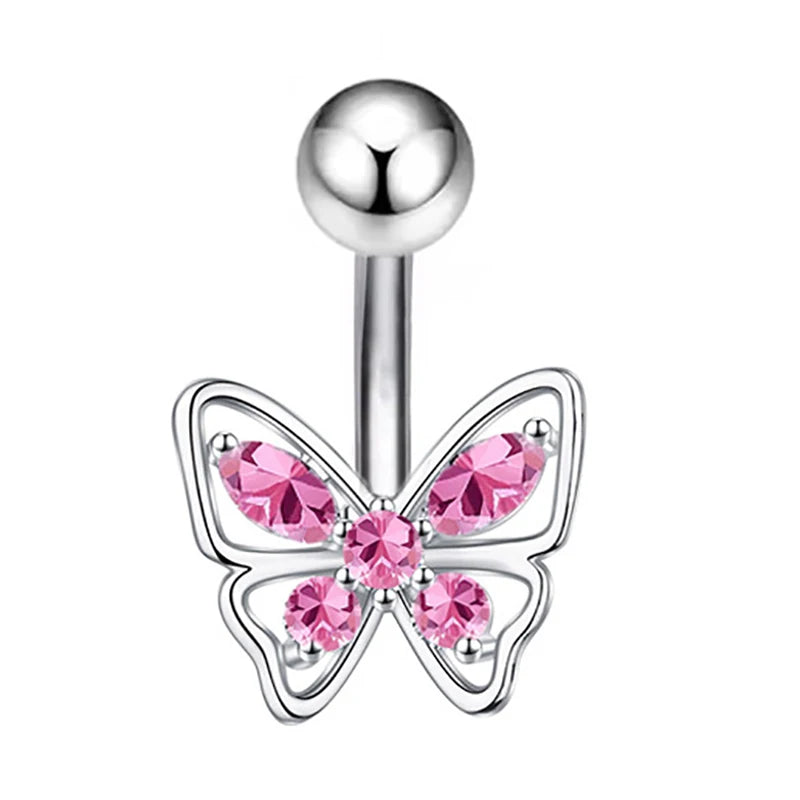 Sexy Pink Zircon Heart Belly Button Rings For Women Girls Fashion Stainless Steel Heart Navel Piercing Barbell Cute Belly Rings