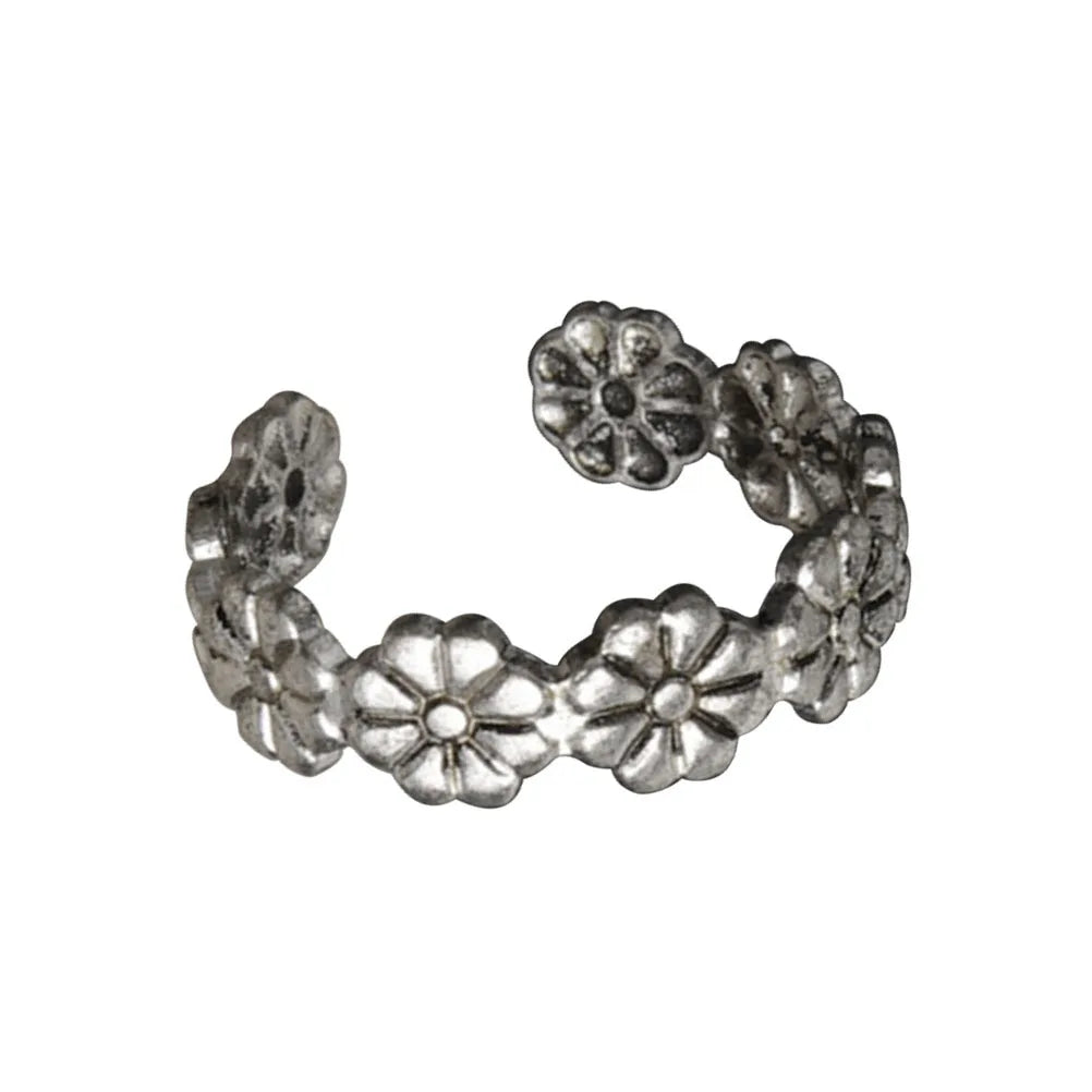 Silver Vintage Adjustable Small Daisy Toe Ring Beach Jewelry Carved Retro Foot Ring Women Jewelry Toe Rings