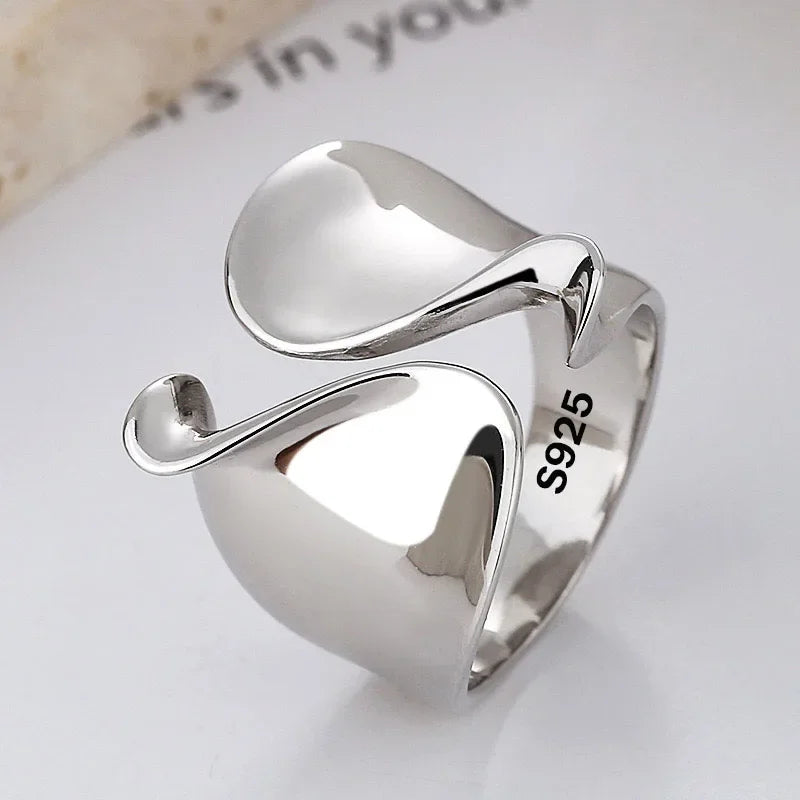 925 Sterling Silver Open Rings for Women Men Fashion Couple Handmade Irregular Lines Ring Party Jewelry Prevent Allergy Gift