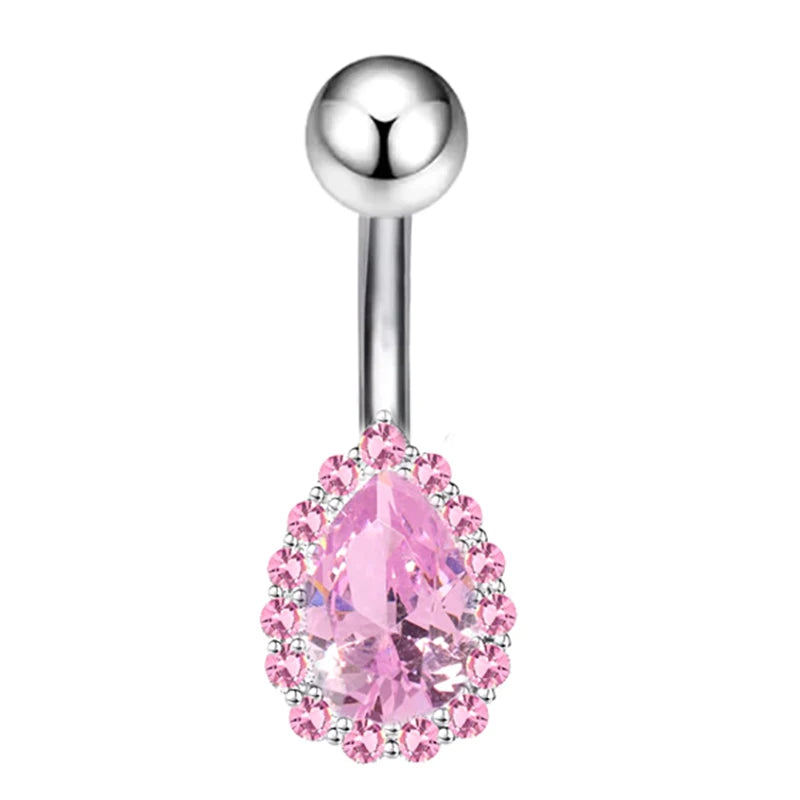 Sexy Pink Zircon Heart Belly Button Rings For Women Girls Fashion Stainless Steel Heart Navel Piercing Barbell Cute Belly Rings