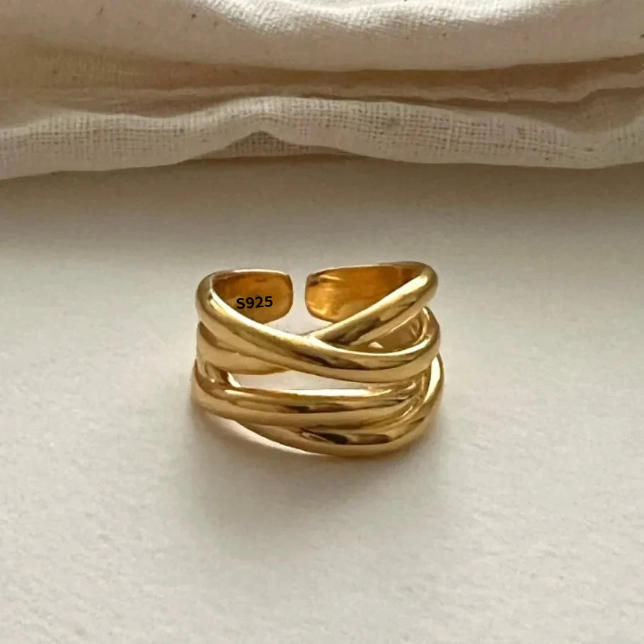 925 Sterling Silver Open Rings for Women Men Fashion Couple Handmade Irregular Lines Ring Party Jewelry Prevent Allergy Gift