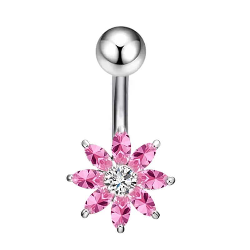 Sexy Pink Zircon Heart Belly Button Rings For Women Girls Fashion Stainless Steel Heart Navel Piercing Barbell Cute Belly Rings