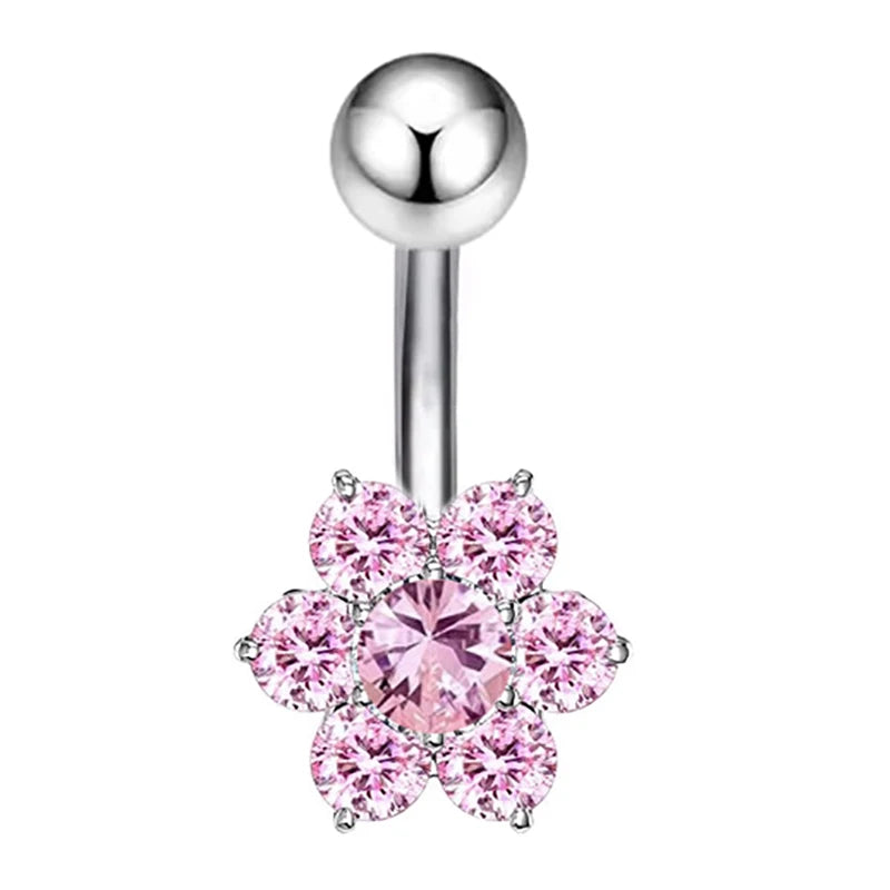 Sexy Pink Zircon Heart Belly Button Rings For Women Girls Fashion Stainless Steel Heart Navel Piercing Barbell Cute Belly Rings