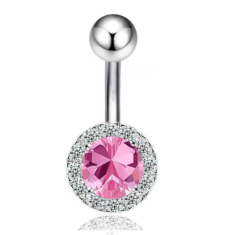 Sexy Pink Zircon Heart Belly Button Rings For Women Girls Fashion Stainless Steel Heart Navel Piercing Barbell Cute Belly Rings