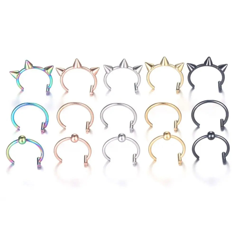 1PC Fashion Stainless Steel Fake Nose Ring Non-Pierced Hip Hop C Clip Lip Ring Women Body Jewelry